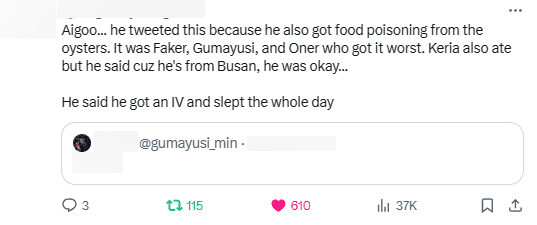 Gumayusi and Oner also suffered food poisoning like Faker