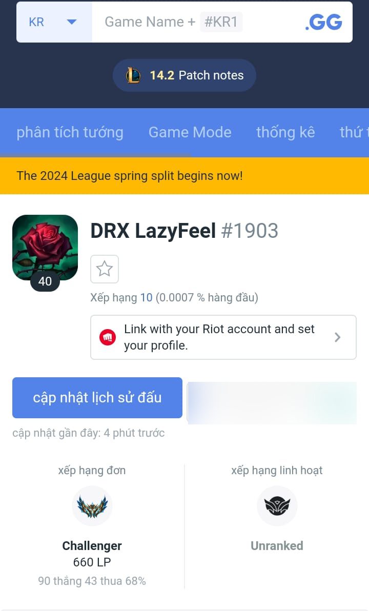 LazyFeel reached Top 10 Korean Challenger