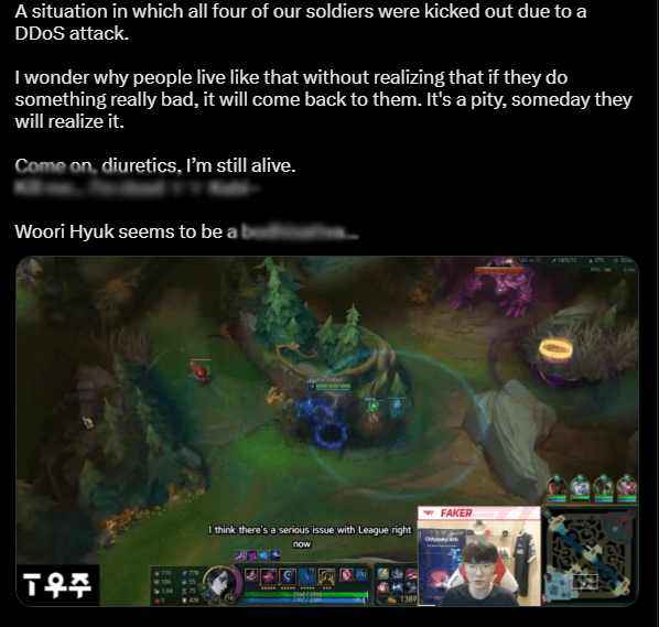 In a recent stream, Faker became a victim of a DDoS attack