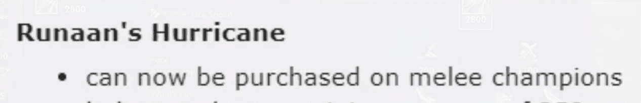 On the PBE server, Runaan's Hurricane can be purchased by melee champions