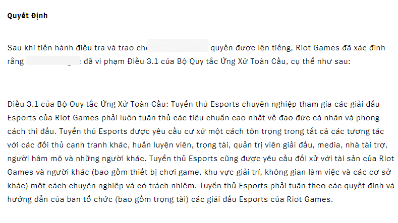 Riot issues penalty