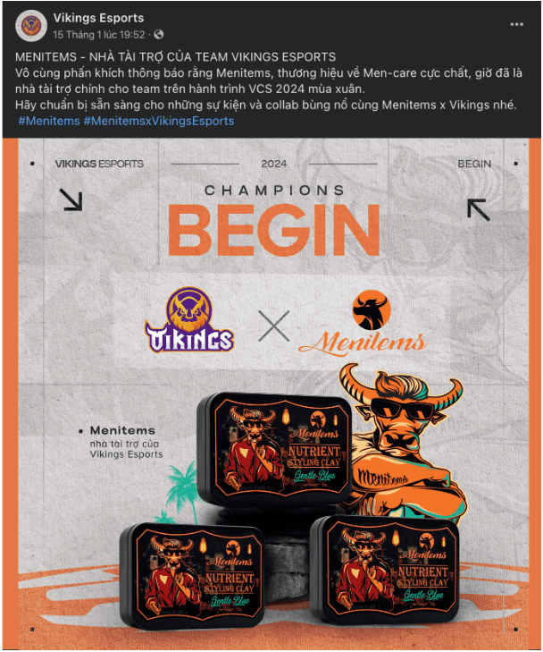 Menitems hair wax brand becomes the official sponsor of Vikings Esports