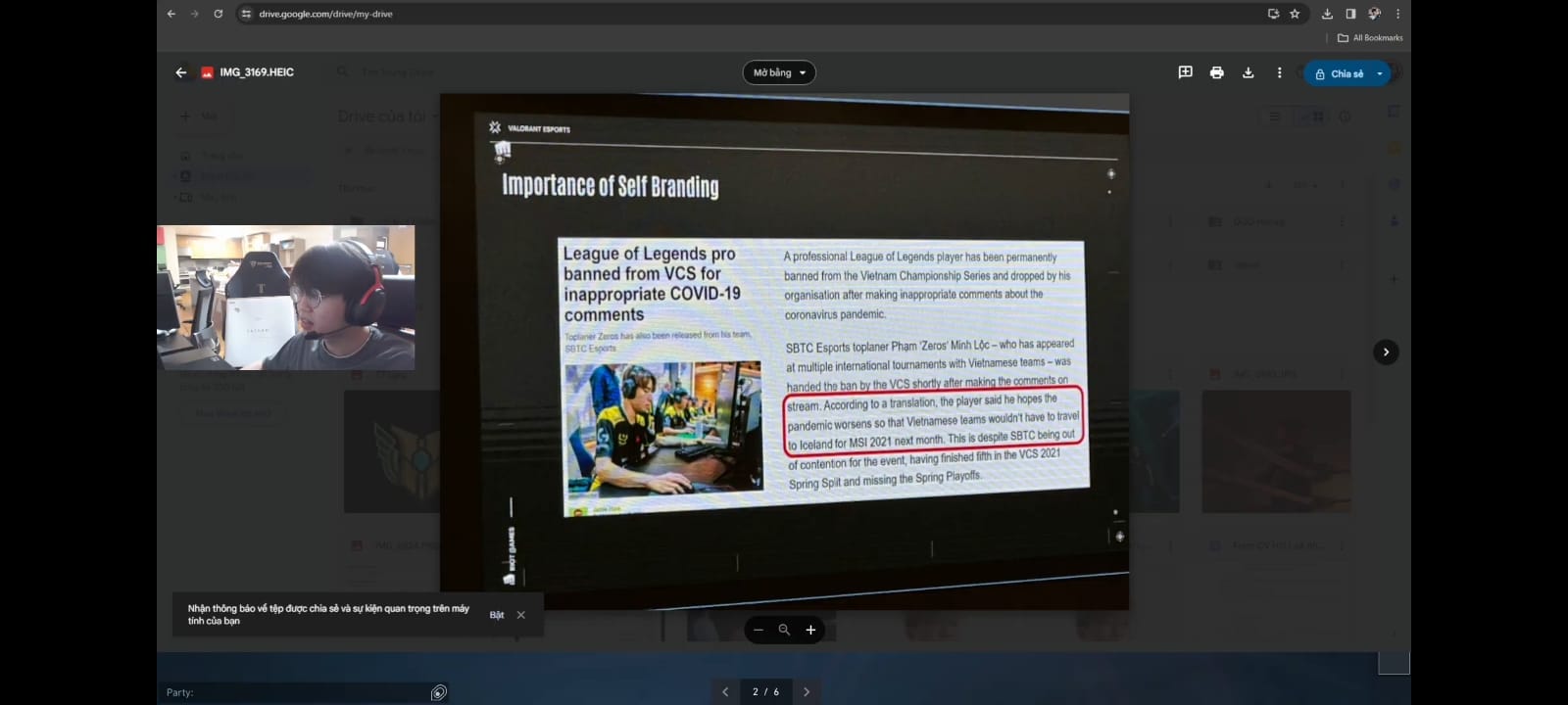 Image from Crazyguy's stream shows Riot including Zeros' case in the code of conduct for players regarding personal branding