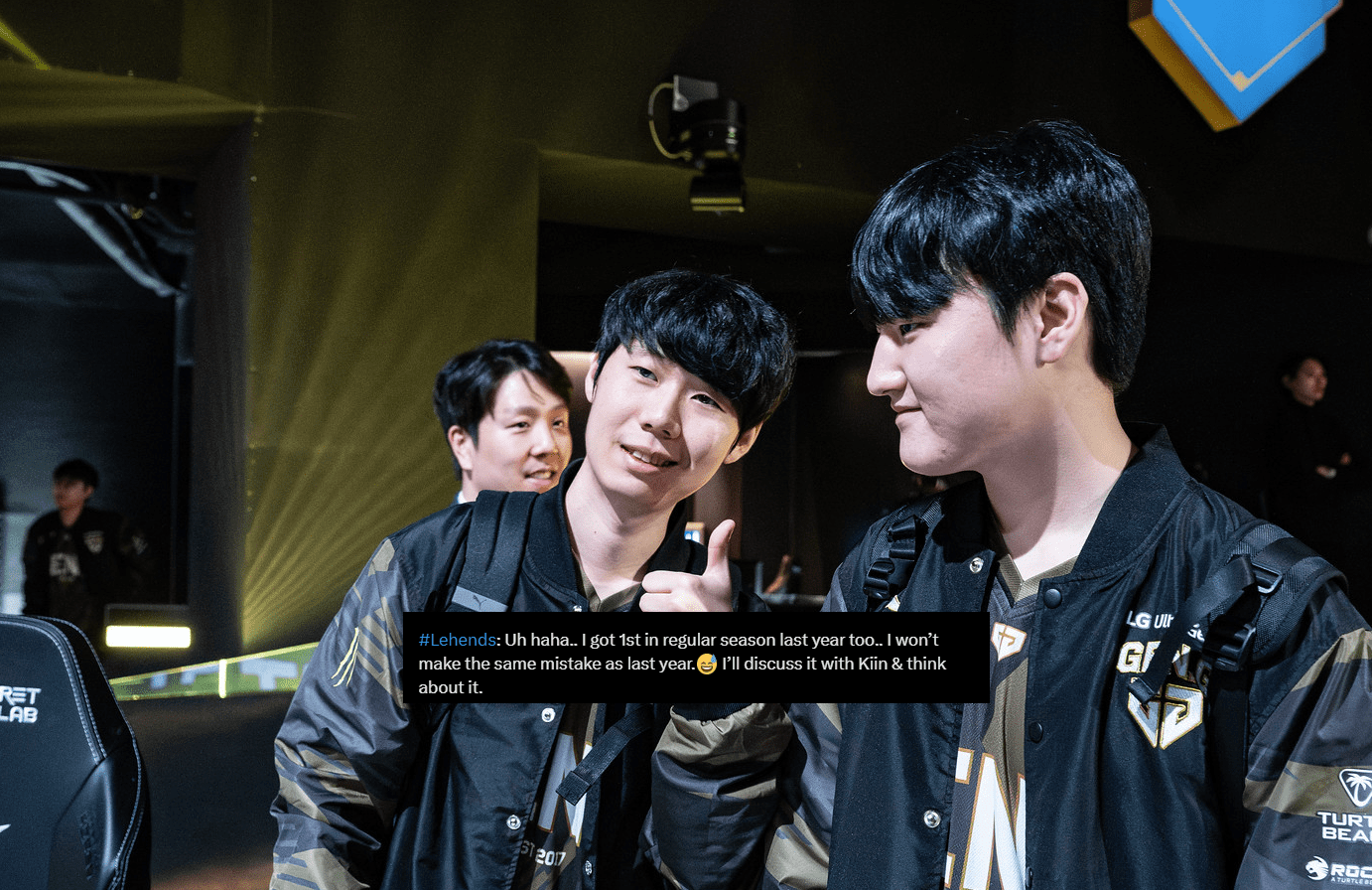 Lehends seems unable to forget last year's 'self-sabotage' decision: 'Last year I also finished first in the group stage when I was with KT. However, this time I won’t make the same mistake in choosing a team. Personally, I will discuss this thoroughly with Kiin in the near future'