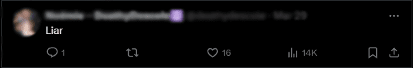 'Liar' - A viewer commented