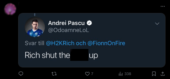 Another viewer even quoted Odoamne's harsh criticism of Richs Wrath in the past to rebut him: 'Hey Richs, shut up'