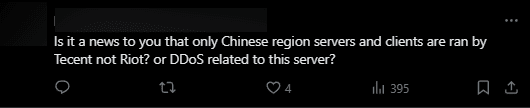 Immediately, opinions surfaced mentioning the 'conspiracy theory' that the DDoS incident could be related to the Chinese server or even both Tencent and Riot
