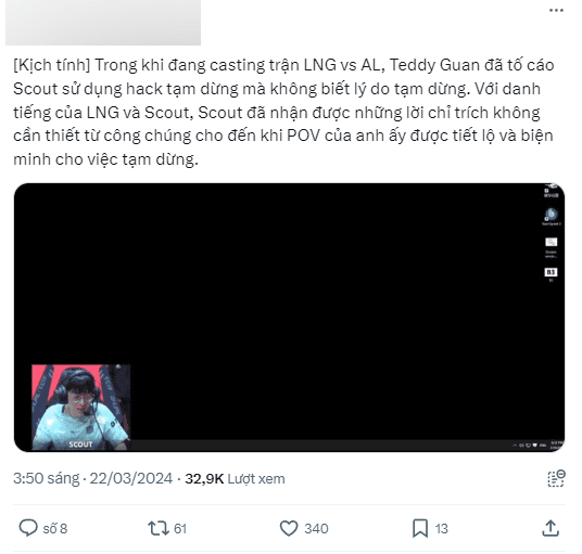 According to some reports, commentator Teddy Guan made scathing remarks aimed at Scout, claiming he intentionally 'hacked pause' to affect the opponent