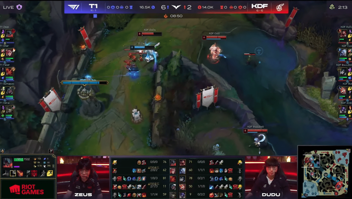 Teams are thoroughly executing the 'gank' on Zeus