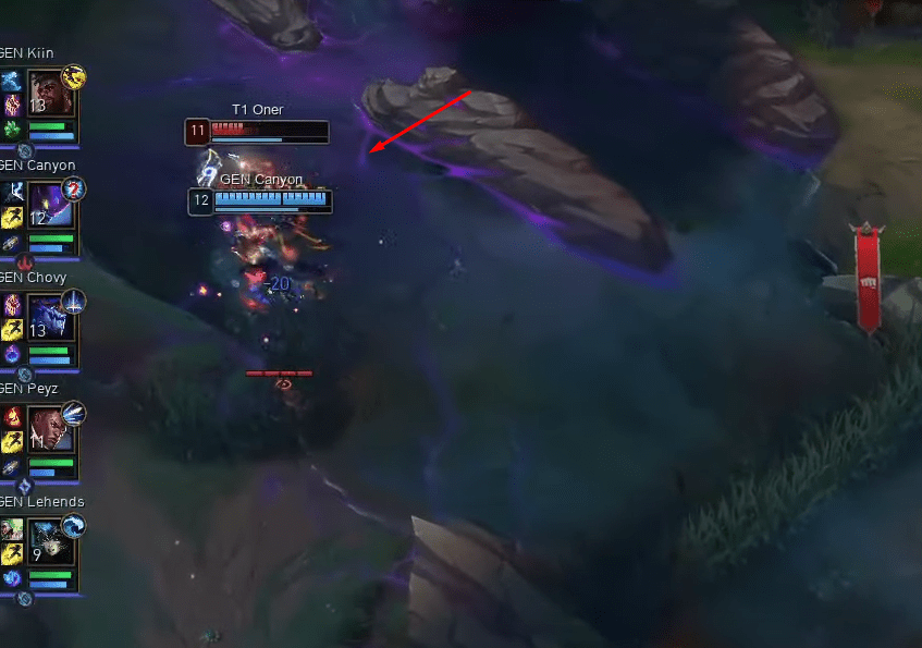 Oner was punished multiple times by Canyon while trying to invade the jungle