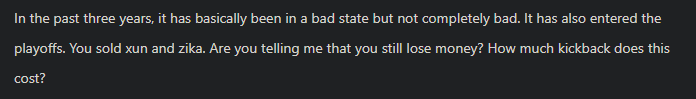 'It's true that IG has faced financial difficulties over the past 3 years, but it can't be that bad, right? They have even made it to the LPL playoffs. They even sold Xun and Zika. Why are they saying they have no money? What are their previous contracts worth?' - Another player expresses frustration about IG's situation