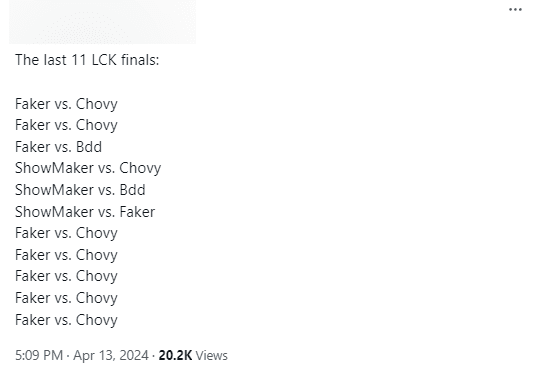 And this is the 7th encounter between the two players in LCK finals since 2019
