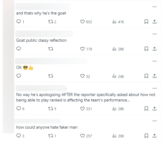 Fans are praising Faker
