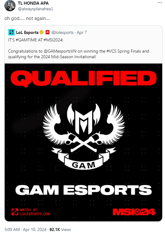 Team Liquid's APA shows confusion after learning about GAM's spot at MSI 2024