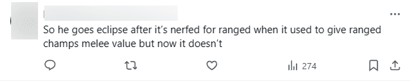 So now he is going for Eclipse even though this item has recently been nerfed for ranged champions because it no longer provides melee damage as it used to?