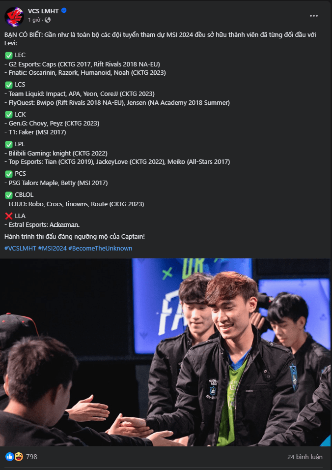 VCS statistics show that almost all teams at MSI 2024 have members who have faced Levi at least once