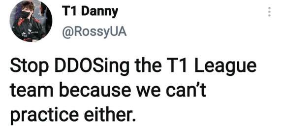 Danny, a player from T1 VALORANT, previously posted asking for no more DDoS attacks as his team couldn't practice either.