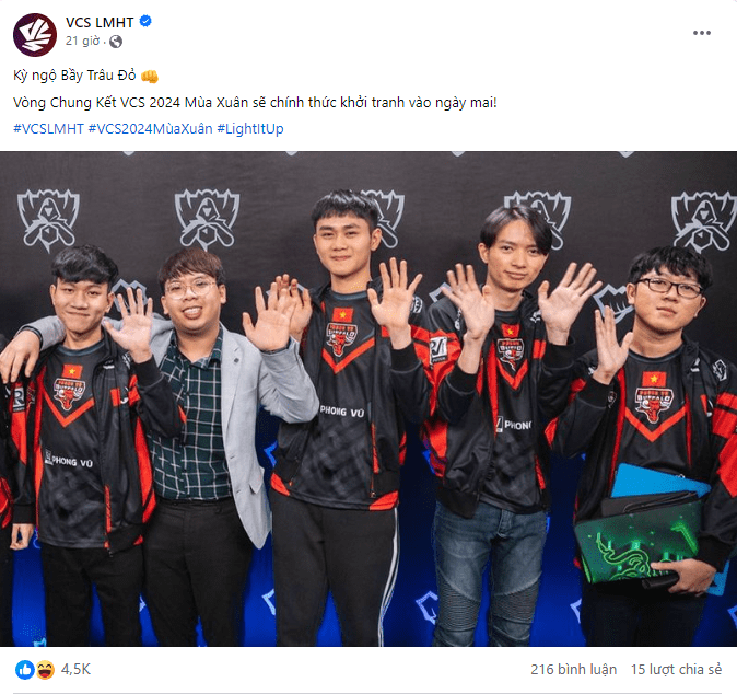 The VCS organizers' post about the reunion of Phong Vu Buffalo missing Zeros, Meliodas, and Coach Ren