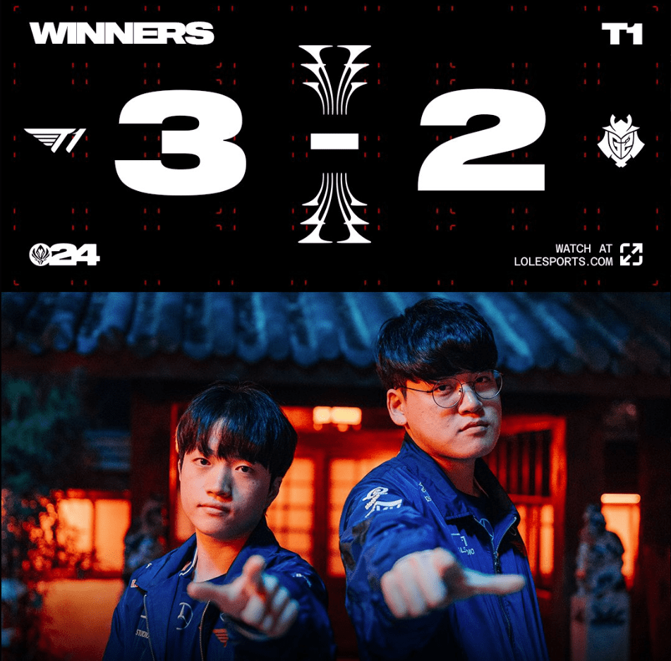 T1 had to struggle hard to overcome G2 with a score of 3-2