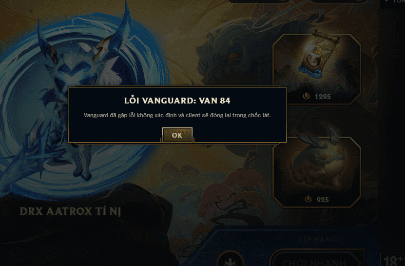 League of Legends players encounter VAN 84 error right in the client and cannot run the game