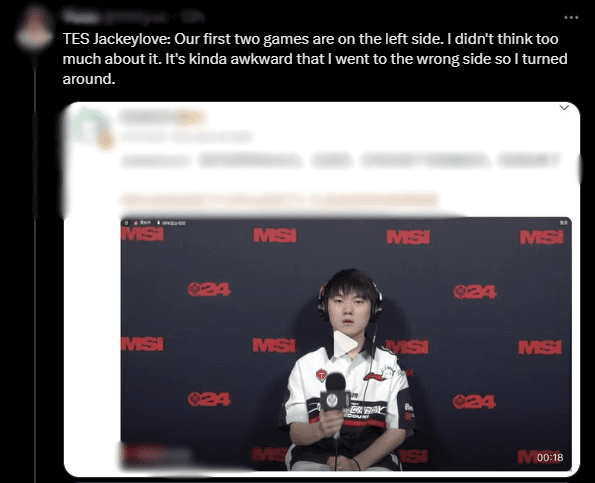 'In the first two matches, our resting area was always to the left, so I went that way out of habit and didn't think much about it. It was awkward when I accidentally entered the other team's resting area, so I had to return to my teammates afterward' - JackeyLove explained his 'comedic' moment