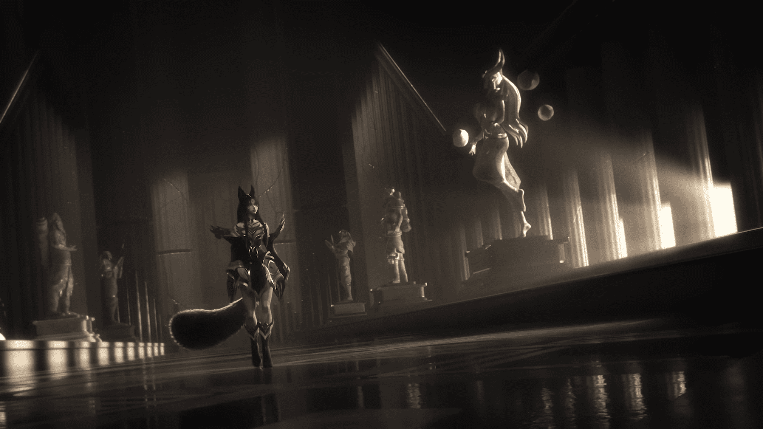 Surrounded by statues of Ryze, Syndra... - also champions familiar to Faker