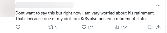 There are also concerns about Faker possibly retiring: 'I don't want to say it, but I'm starting to worry about Faker retiring. That's because my idol Toni Kroos just announced his retirement recently'