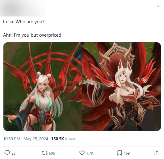 Some opinions suggest that Riot lacks creativity as the HoL Ahri skin is quite similar to Irelia's Blade Dancer