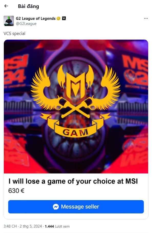 G2's previously controversial post regarding the VCS match-fixing scandal