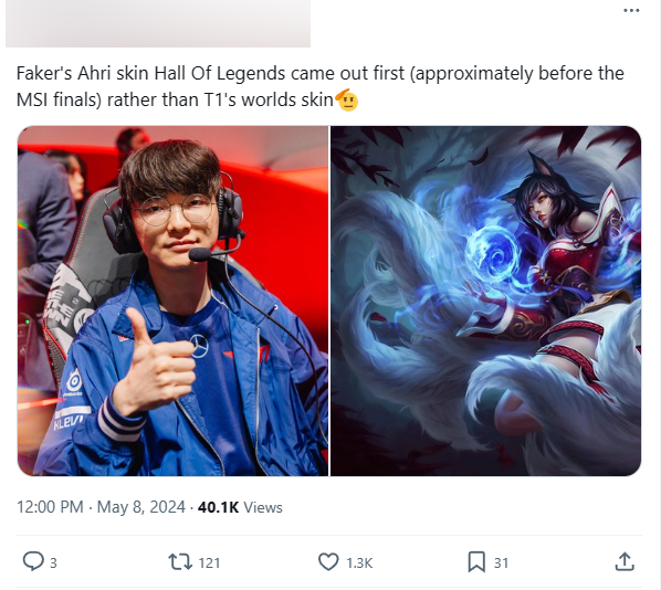 There is information that Faker's Hall of Fame skin will arrive before the MSI 2024 finals