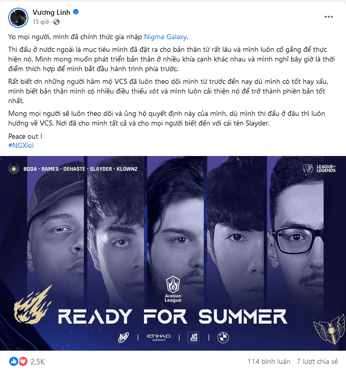 Slayder officially announces joining Nigma Galaxy in the Arabian League