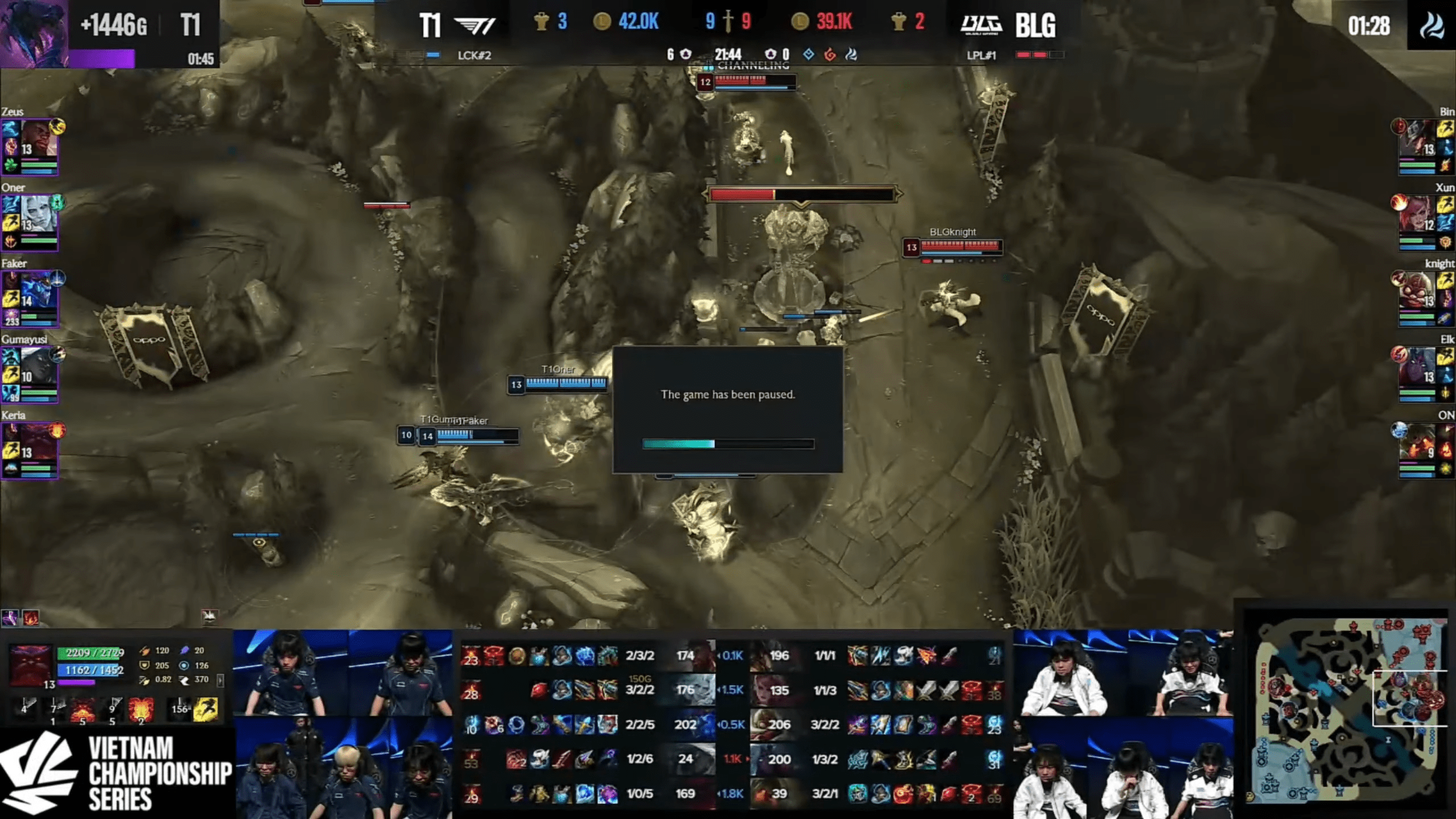 The unexpected pause in game 4 of the T1 - BLG match in the losers' finals