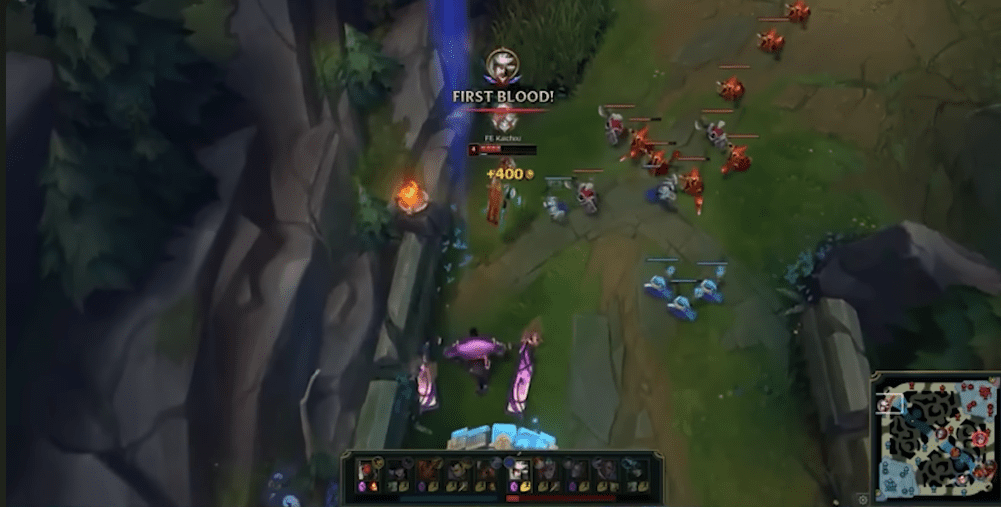 The situation that led to WPE being disqualified after Camille successfully took down K'Sante and the first blood emote was automatically triggered