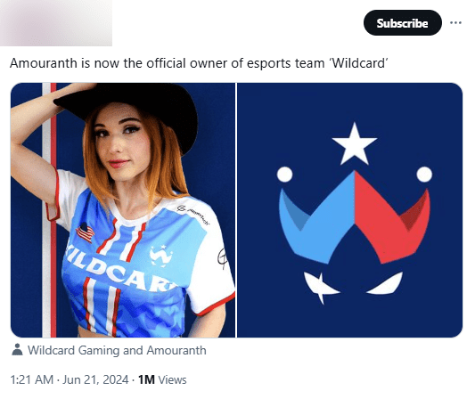 She just bought an Esports team named Wildcard Gaming