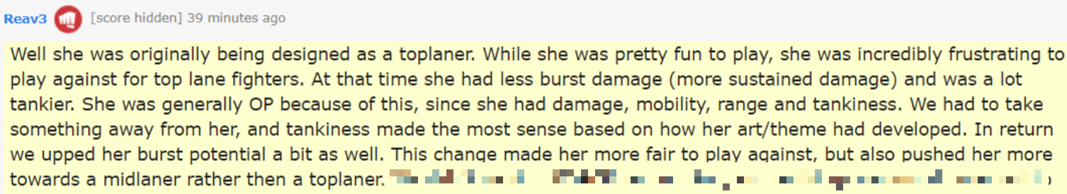 'She (Aurora) was initially designed as a Top Lane champion. Although this character is very fun to play, you would feel extremely frustrated if you were using a melee champion against Aurora. At that time, this character had less burst damage but was much tankier compared to the current time. She was simply too 'overpowered' with both damage, high mobility, good survivability, and was a ranged champion as well. After that, we had to reduce Aurora's tankiness and move her to the Mid Lane' - Riot Reav3 shares about Aurora's development process