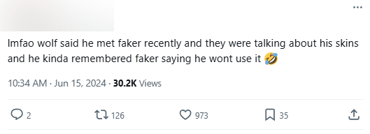 Wolf recounted that he met Faker and they discussed the HoL skin, and Wolf remembers Faker saying he would never use that skin