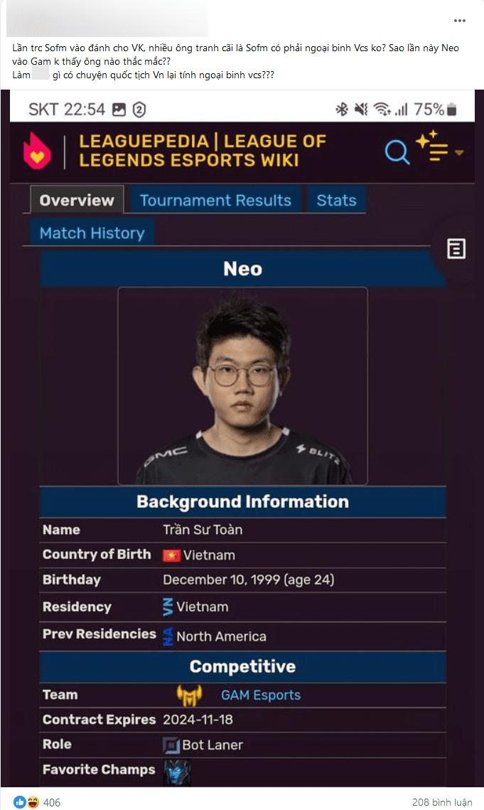The community ignites a debate over whether Neo is a domestic or foreign player in the VCS, with SofM also being 'relevant'