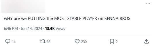 Why do we let the most stable player play Senna?
