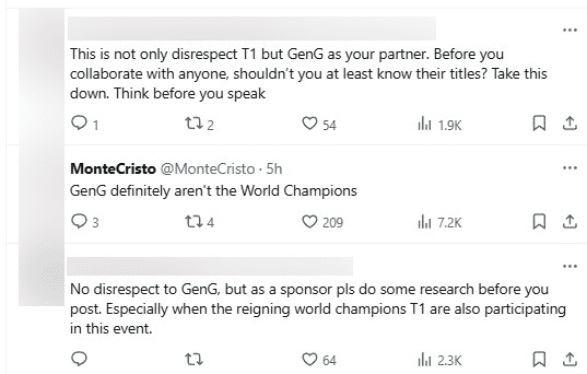Both fans and commentator MonteCristo of League of Legends also believe this is a serious mistake and even disrespectful to T1