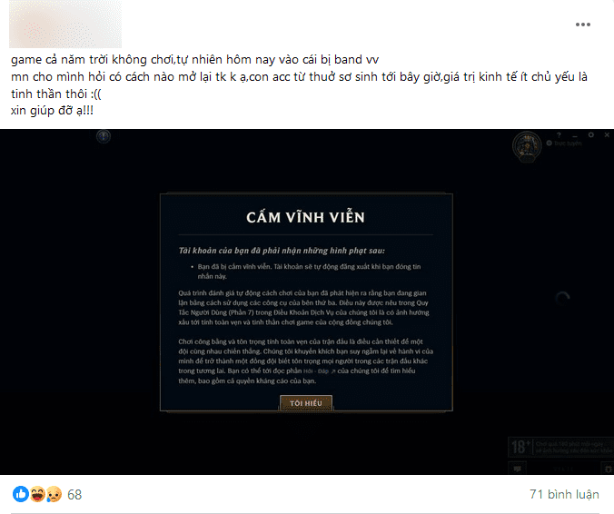 A player who hasn't played for a year still has their account permanently banned by Riot