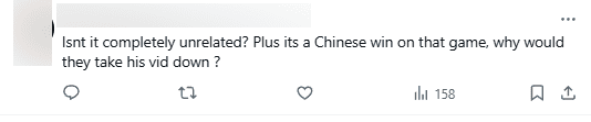 But isn't it unrelated? Moreover, the LPL team won that game, so why should they have him take down his video?