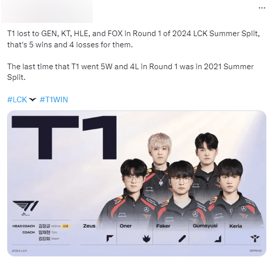 After the loss to FOX, T1 has recreated the first half of the group stage of the LCK Summer 2021