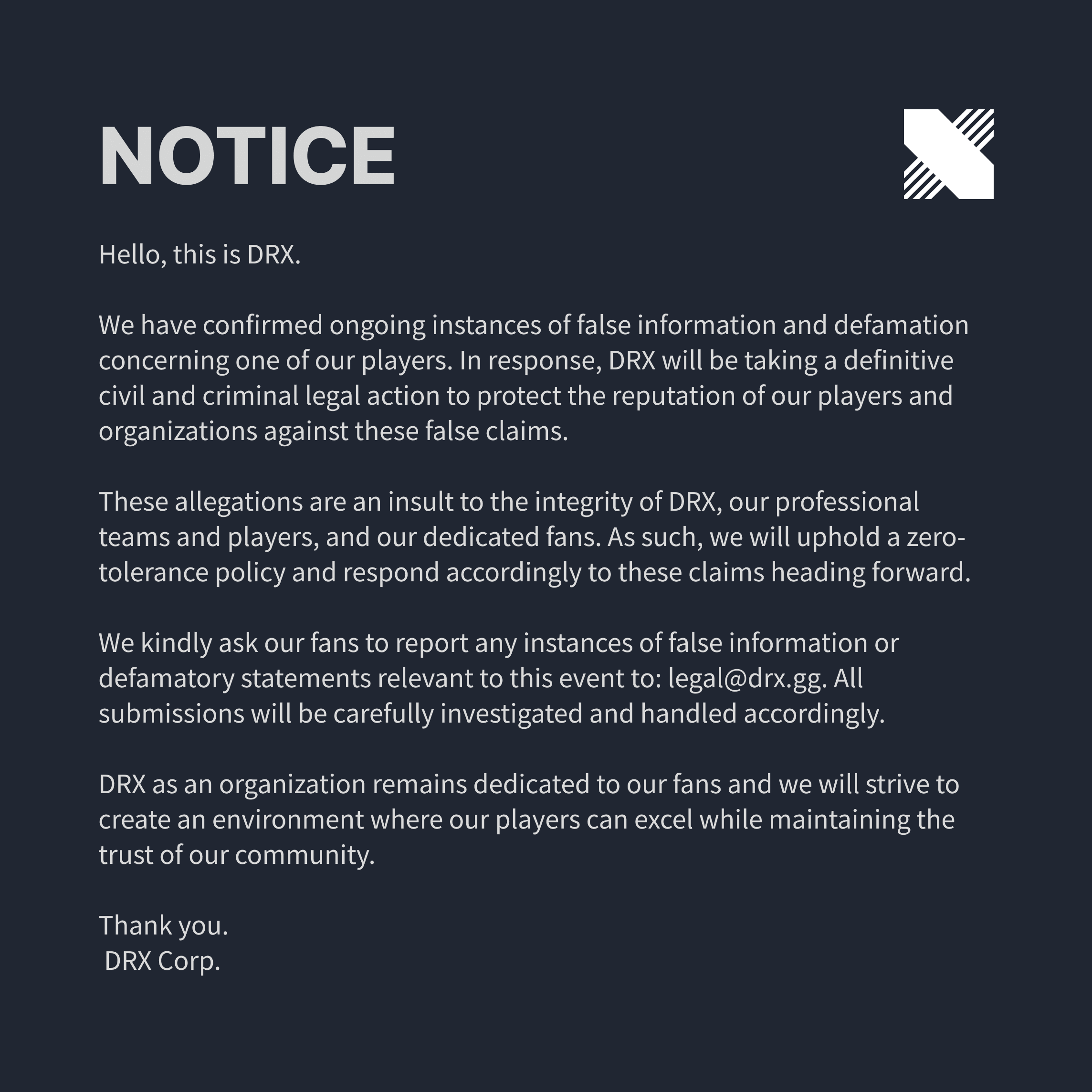 The DRX team has to deny all baseless rumors directed at their players