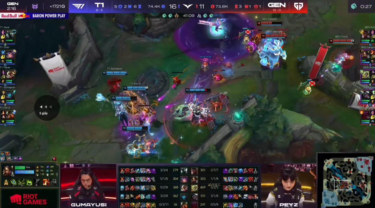 Before the decisive fight in game 1, Chovy was ahead of Faker by 101 minions