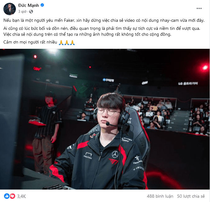 Commentator Duc Manh hopes fans won't share the video