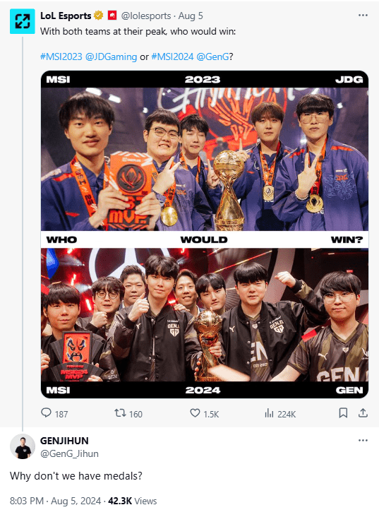 Gen.G representatives question the team's medal