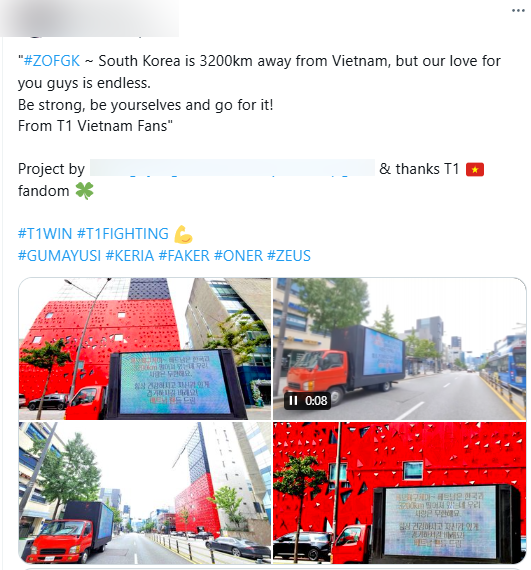 The female fan in Vietnam collaborated with fans in Korea to organize a supportive truck for the team