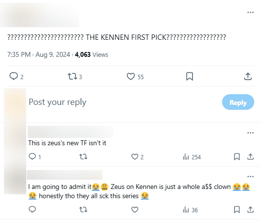 T1 fans were also surprised by Kennen being picked first by Zeus