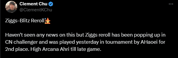 Caster Clement Chu shares: "I have not updated any further information, but the Ziggs reroll strategy is rising strongly in the LPL Super Server and is appearing in tournaments as well. Player AHaoei has secured the Runner-up position thanks to using this composition. Players who want to use it should choose Ahri's Hidden Effect until the end of the game."