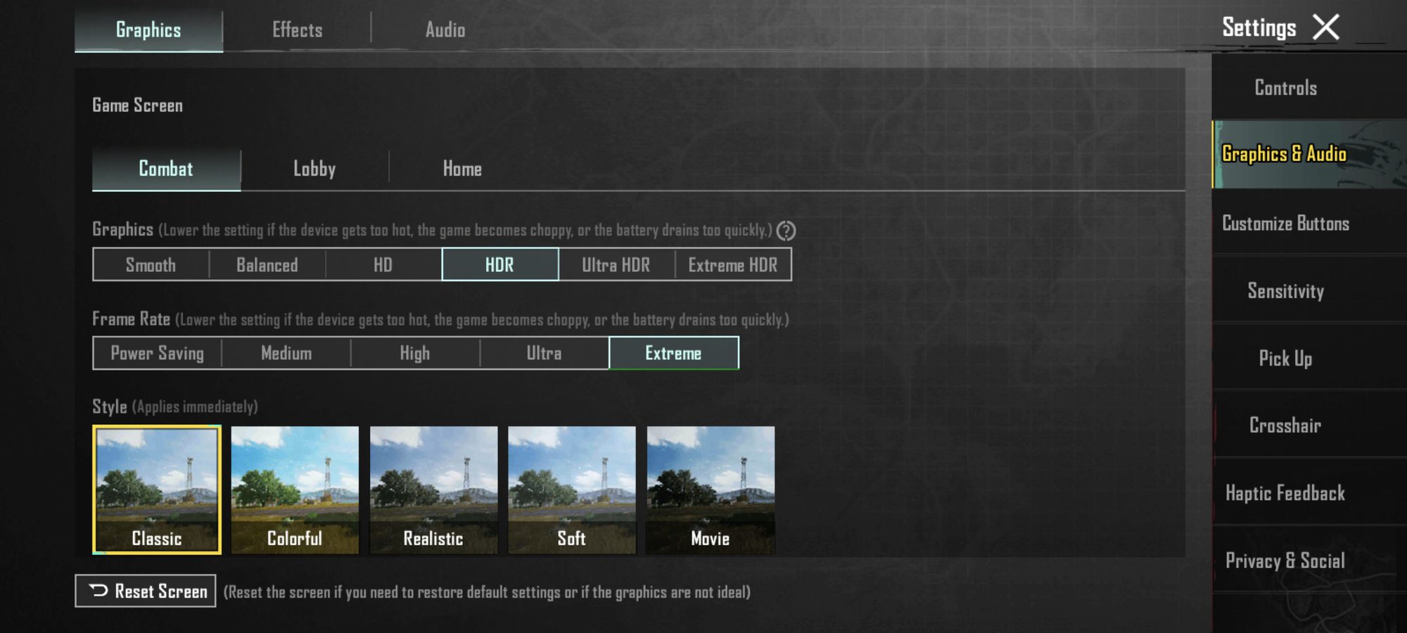 PUBG Mobile graphics can be pushed to HDR Extreme. However, for FPS games, FPS should be prioritized, so you can set the graphics to Smooth for the smoothest experience at 90 FPS